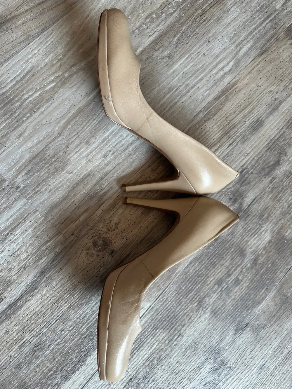 Nine West Beige Leather Pointed-Toe High Heels